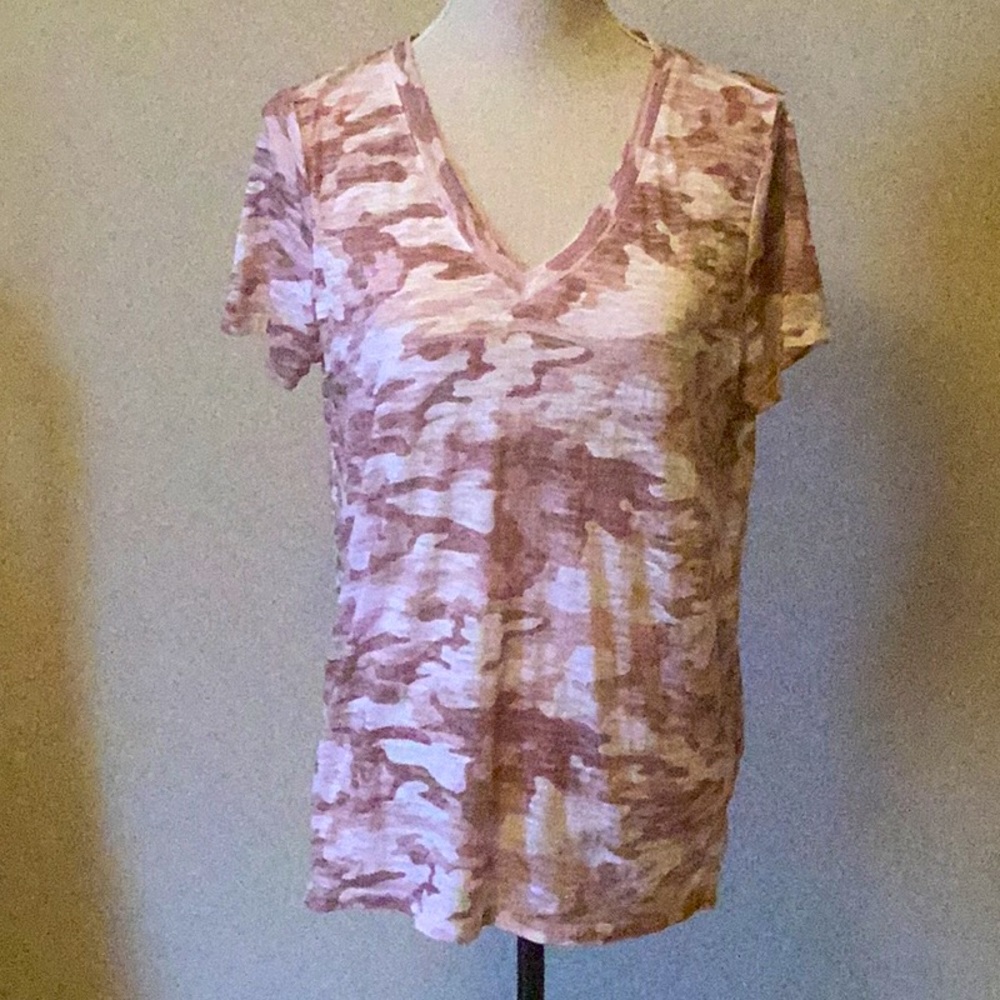 Mudd pink and white camouflage T shirt.